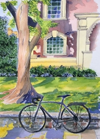 Watercolour of a bicycle in St Botolph's Park City of London