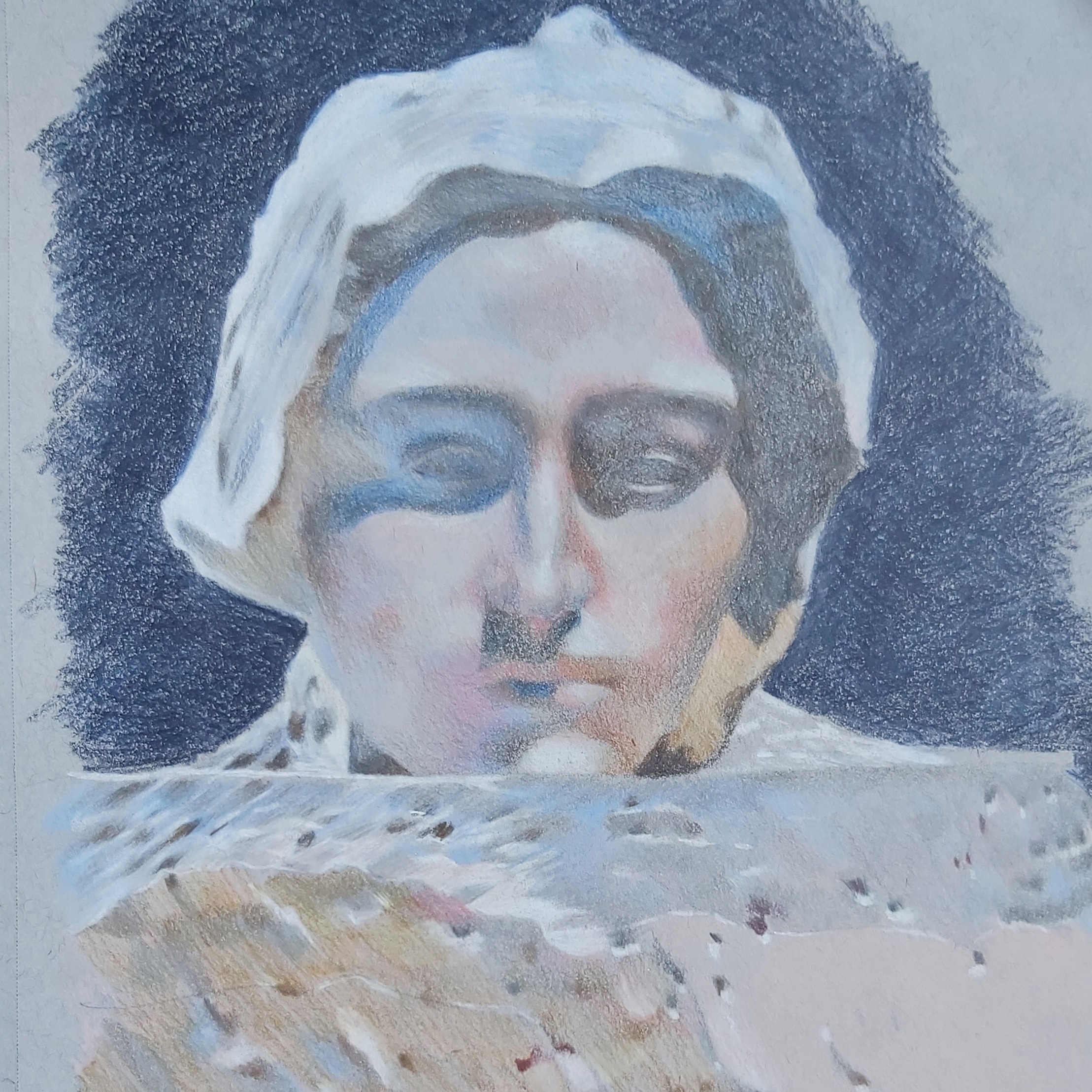 Coloured Pencil Portrait of one of Rodin's sculptures of Camille 